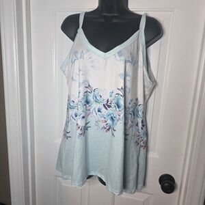 Light Blue Floral V-Neck Women's Tank Top with Adjustable Straps